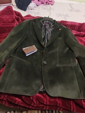 lorenzo Olive Green Velvet Sport Coat with Notch Lapel Made In Italy 44